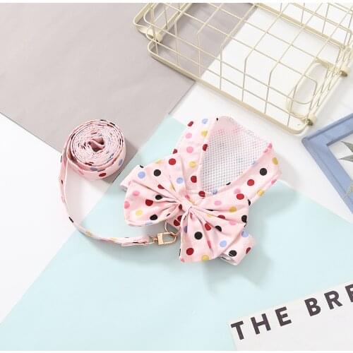 Colorful Dot Pet Dog Vest Harness and Leash Set Korea Style Schnauzer Yorkie Maltese Walking Outside Leads Puppy Accessories