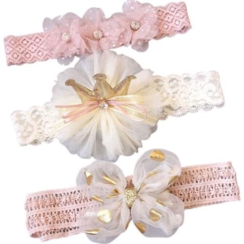 3Pcs Baby Girls Lace Headbands Sets Sweet Polka Dot Bowknot Flower Crown Hair Band Headwear Infant Princess Photography Props