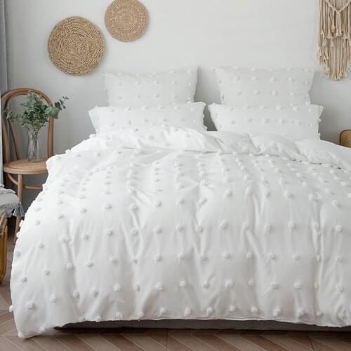 Bedding Set Plush Ball Duvet Cover For Home Bed Queen Pillowcase Bedspread 2 Places Nordic 150 Textiles Bedroom 200x220 White