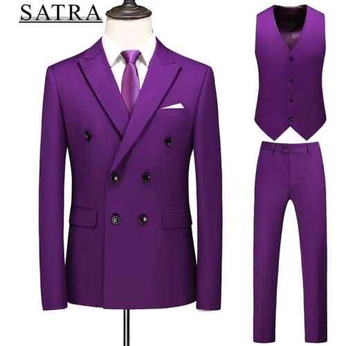 SATRA 2021 New Arrival High Quality Three-piece Male Casual Business Solid Suit , Mens Fashion Boutique Slim Solid Dress Suit