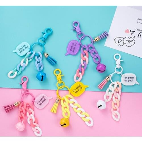 Creative Cute Bell Tassel Key Chains English Letter Acrylic Chain Key Ring Keychain Charms for Women Bag Pendant Accessories
