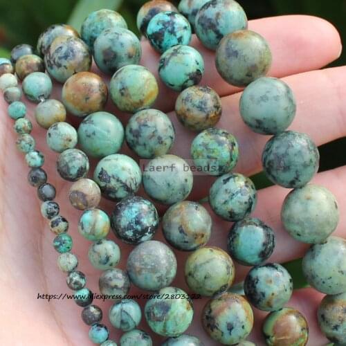 Natural Stone African Turquoises Round Loose Beads 15''/ Strand 4-12MM Pick Size For Jewelry Making