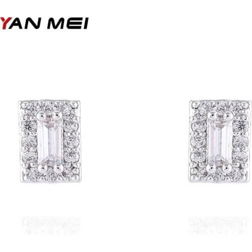 YANMEI Cublic Zircon Square Stud Earrings For Women Mirco Rhinestone Rectangular Boucles D'oreilles Fashion Jewelry YME8041