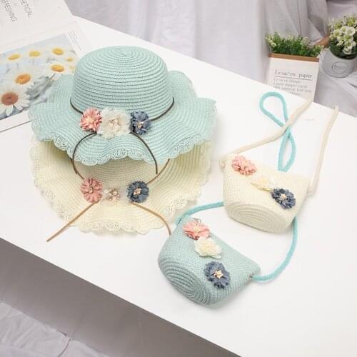 Summer Kid Sun Hats Children Beach Girls Straw Weave Pompoms Hat UV Protective Kids Big Brim Holiday Casquette Rolling Hats