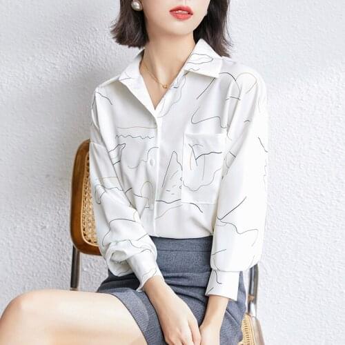 LJSXLS 2021 Autumn Vintage Print Blouses Women Long Sleeve Polo-Neck Casual White Shirts Office Lady Plus Size Blusas Y Camisas