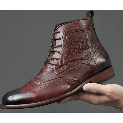 Winter Brand Mens Chelsea Boots brogue formal Ankle boots Genuine Leather Man plush snow boots Slip-on Casual Martin boots male