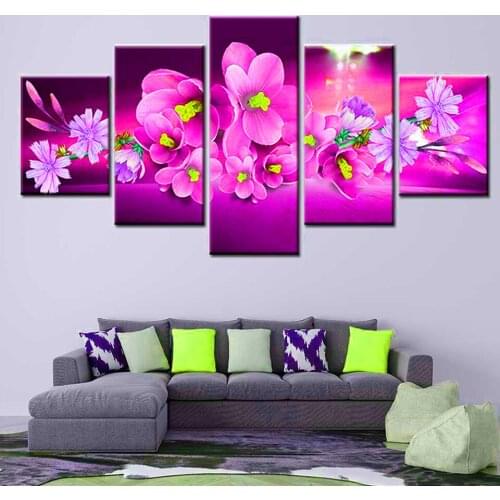Full Square Round Drill Diamond Painting Pink Orchid 5D DIY Diamond Embroidery Mosaic Flower Decoration Home 5 Panel Set,A2431