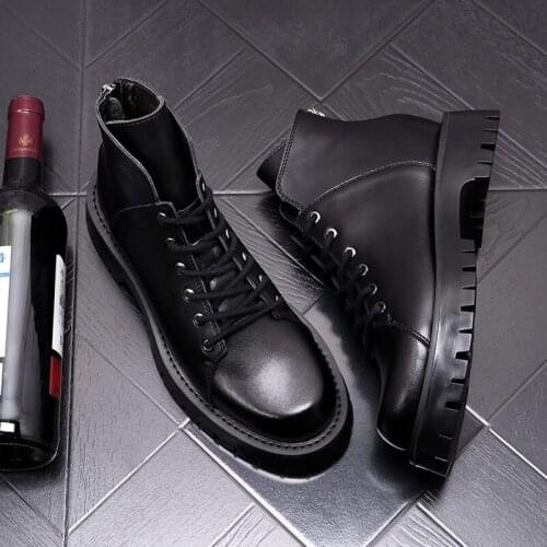 ERRFC New Arrival Mens Black Ankle Boots Designer Round Toe Lace Up Office Career Business Leisure Trending Shoes Platform Boats