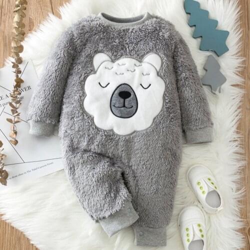Newborn Baby Boys Girls Clothes Cute Cartoon Romper Winter Lovely Warm Fleece Jumpsuit 3 6 9 12 Months pijama bebe invierno