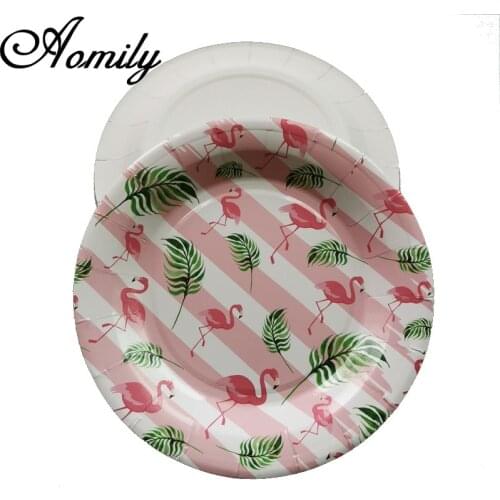 10pcs/Set 7inch Flamingo Fruits Cake BBQ Dish Disposable Paper Plates Birthday Wedding Party SuppliesBaby Favor Tableware Gift