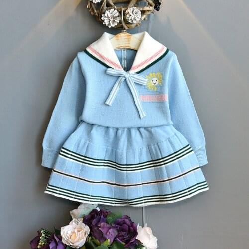 Autumn Winter Girls Sweater Set College Style Cartoon Sweater Pleated Skirt Two-piece Suit 2-6 Years Baby Girl Knitted Clothes