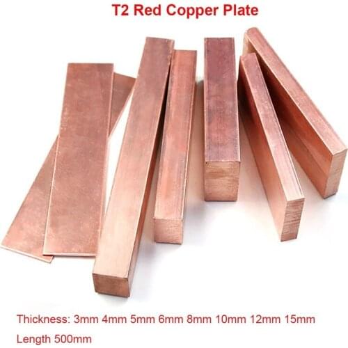 High Quality T2 Red Copper Flat Bar Strip 99.95% Pure Copper Plate CNC DIY Material Thickness 3/4/5/6/8/10/12/15mm