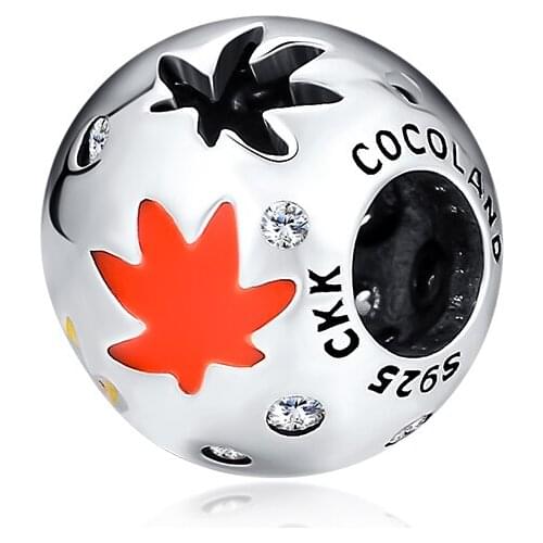 Fits for Bracelets Necklaces Maple Leaf Beads with Orange Black Color 100% 925 Sterling-Silver-Jewelry Charms Free Shipping