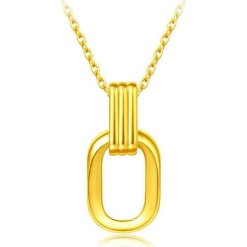 Real Gold Double Ring Pendant Gold 999 Popular Simple Female Jewelry Gift Clavicle Chain Fine Jewelry Wholesale Fast shipping