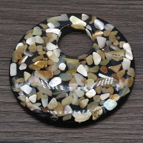 Natural Stone Gravel Pendants Flat Round Resin Big Hole for Jewelry Making Necklace Earrings Accessories 68x68mm