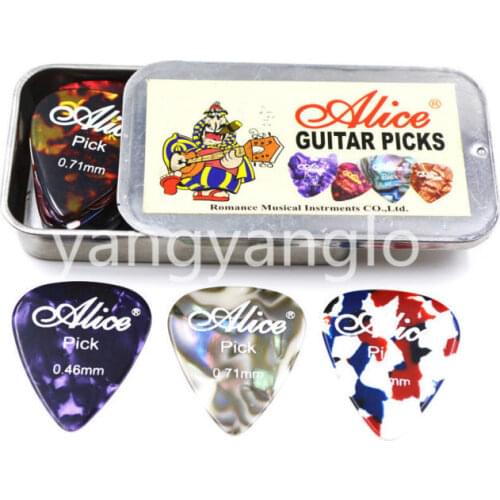 Alice Rectangle Metal Pick Holder Case With 24pcs Pearl Celluloid Guitar Picks Free Shipping