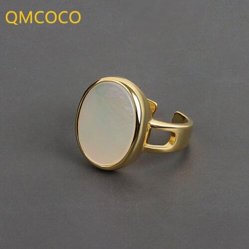 QMCOCO Geometric Stone 925 Silver Open Adjustable Ring Minimalist Fine Jewelry For Women Party Gifts Decorati