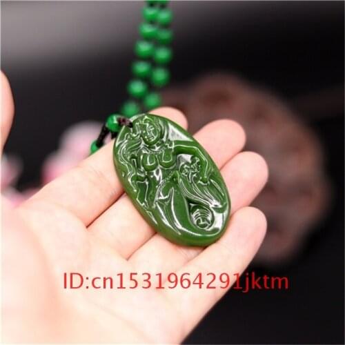 Hand Charm for Fashion Men Amulet Green Jadeite Women Carved Jade Natural Mermaid Gifts Chinese Necklace Jewelry Pendant