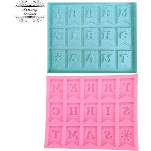 Merry Christmas English letter form Silicone Mold chocolate Fondant moulds baking DIYcooking cake Decorating Tools