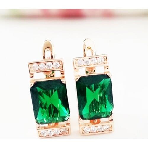 585 Rose Gold Earring Fashion Jewelry Green Stone Luxury Earring Vintage Women Earrings Drop Earring