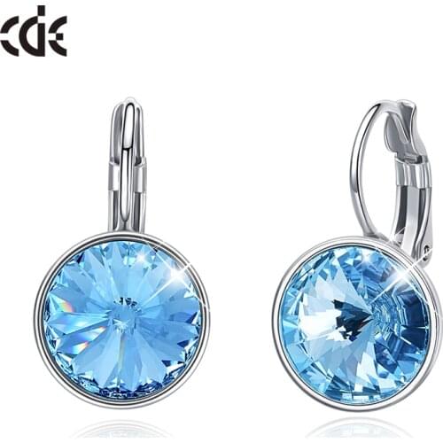 CDE Sky Blue Crystals Dangle Earrings New Fashion Round Earrings for Women Elegant Party Romantic Wedding Jewelry