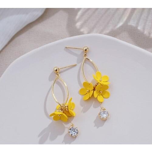 YAOLOGE Yellow Flower Rhinestone Drop Earrings Joker Elegant Big Round Alloy Earrings 2021 For Women Gift Fashion Party Jewelry