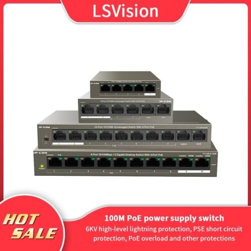 LSVision POE switch with standardized RJ45 port IEEE 802.3 af/at Network switch Ethernet with 10/100Mbps for POE cameras