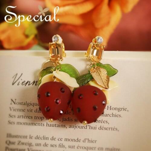 Special New Fashion Womens Strawberry Drop Earrings Lovely Ear Clip AAA Zirconia Fruites Red Earring Jewelry Gifts S1618E