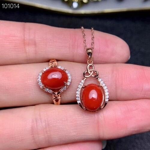 Natural and Real Red Coral jewelry set 925 sterling silver 1pc pendant,1pc ring