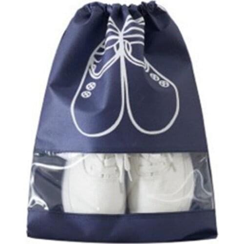 Portable Travel Shoe Bag Zip View Window Drawstring Pouch Waterproof Shoes Bag Non-Woven Laundry Organizer Tote Cover