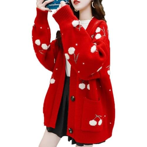 Lazy wind student Loose Knitted Sweater Cardigan Women V-neck New Korean Knit Sweater Jacket Spring Autumn Women Knit Sweater