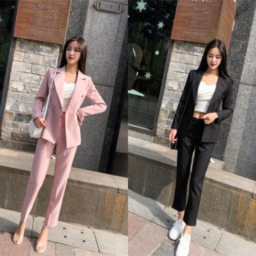 Spring and Autumn New Fashion Pink Suit Set Women High Quality Black Business Wear Womens Set