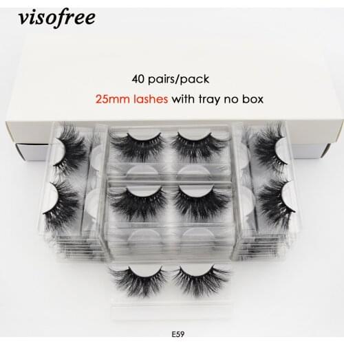 Visofree 40 pairs/pack 3D Mink Lashes With Tray No Box 25mm Lashes Full Strip Lashes Mink False Eyelashes Makeup Eye Lashes E59