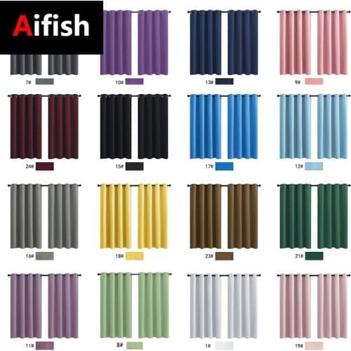 Aifish 2 PCS Set Solid Color High Precision Polyester Blackout Curtains For Living Room Bedroom Decoration Blue/Gray Cortinas 6
