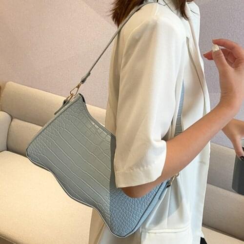 2021 Fashion Alligator Pattern Handbag For Women PU Leather Casual Small Totes Shoulder Bags Female Solid Color Underarm Purse