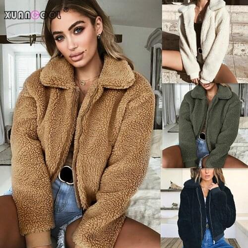 XUANCOOL Womens Jackets Winter Coat Women Cardigans Ladies Warm Jumper Fleece Faux Fur Coat Hoodie Outwear Blouson Femme