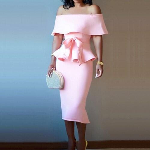 Pink Two Piece Set Women Party Date Night Dress Off Shoulder Peplum Ruffles Sashes 2 Piece Outfits for Women Skirts and Top 2XL