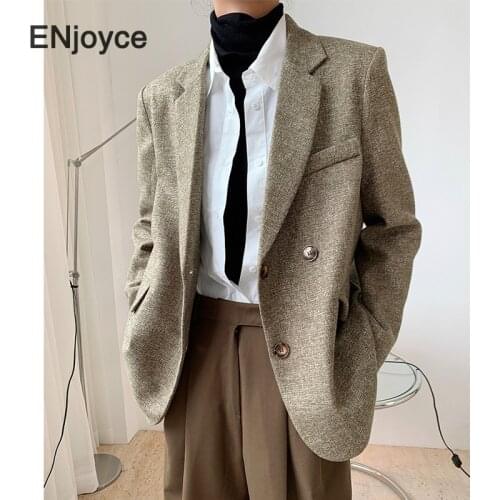 Women Autumn Winter Thicken Blazer New Lapel Long Sleeve Loose Fit Suit Jacket Fashion Wool & Blends Coat Tide