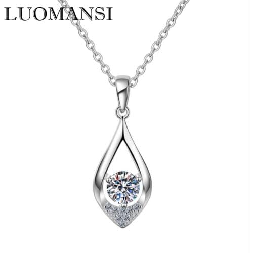 Luomansi 0.5CT 5MM Super Flash Moissanite Woman Necklace GRA Certificate S925 Silver Fine Jewelry Wedding Party Birthday Gift