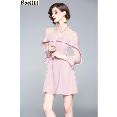 Boollili Spring Summer Dress 2020 Vintage Sexy Mini Dress Women Clothes Ladies Dresses Elegant Mesh Pink Women Dress Vestidos