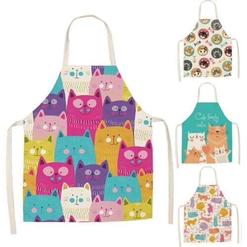 1 Pcs Kitchen Apron Cute Cartoon Cat Printed Sleeveless Polyester Aprons for Men Women Home Cleaning Tools 47x38cm