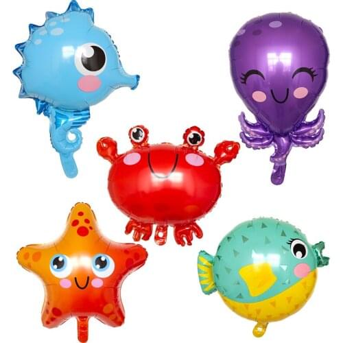 1pc Sea Horse dolphin crab starfish Fish Animal Balloon for children Birthday Party Decor Supplies foil Balloons kids Toys