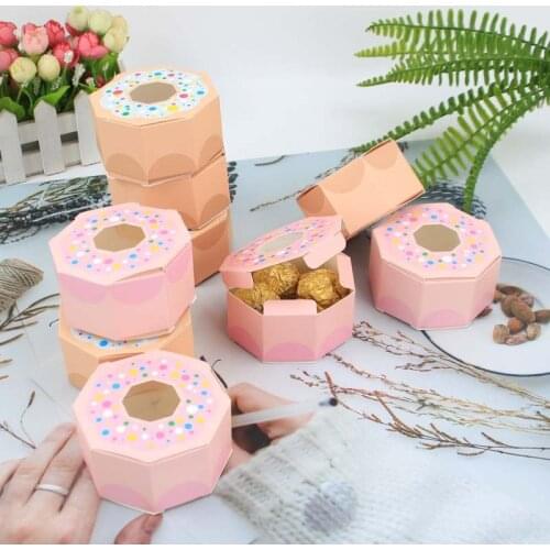 10 Pcs/set Creative Dessert Donut Hexagon Candy Box Gift Bag Chocolate Packaging Case for Wedding Birthday Party Favor Decors
