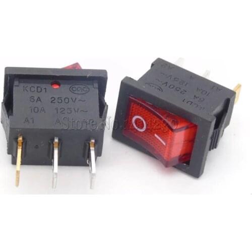 10PCS Ship Type Switch 15*21mm 3PIN ON/OFF Rocker Switch 6A/250V 10A/125V 15X21 With Red Light
