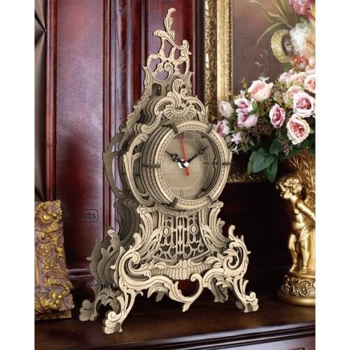 41Pcs DIY Wooden Clock Puzzle Model Kit Laser Cutting 3D Hollow Table Clock Model Building Kits- Oak Color