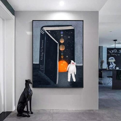 Abstract spaceman and moon canvas painting Wall pictures for living room wall art Cartoon astronaut star canvas print poster