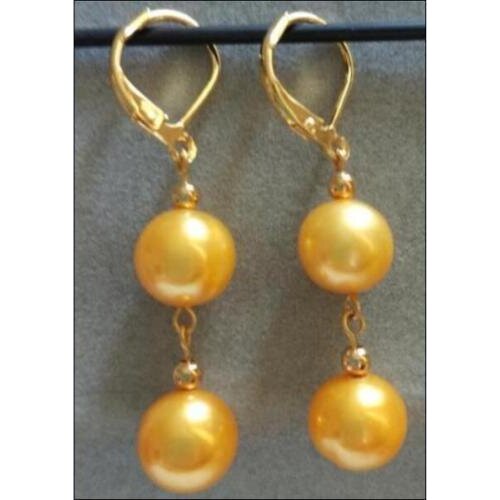 Free shipping Beautiful 14k/20 Solid Gold Marke AAA 10-11MM South Sea white Pearl Earring