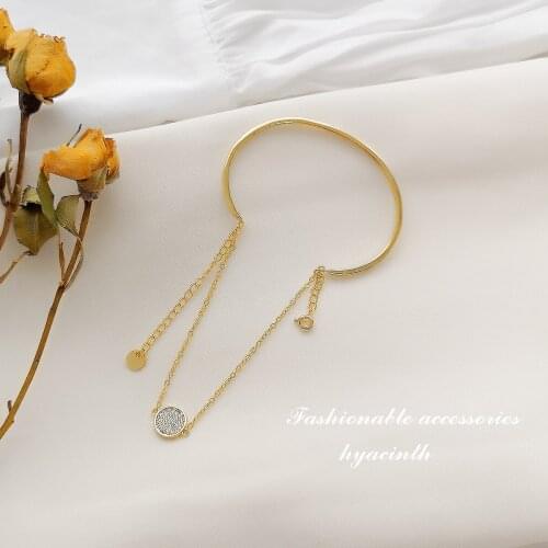 Shiny Zircon Charm Bracelets For Women Round Pendant Hand Ring Korean Creative Geometric Trendy Simplicity Female Party Jewelry