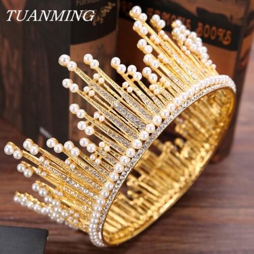 Big Pearl Crown and Tiara For Bride Wedding Crown Pearl Headdress Princess Queen Crown Head Accessories Women