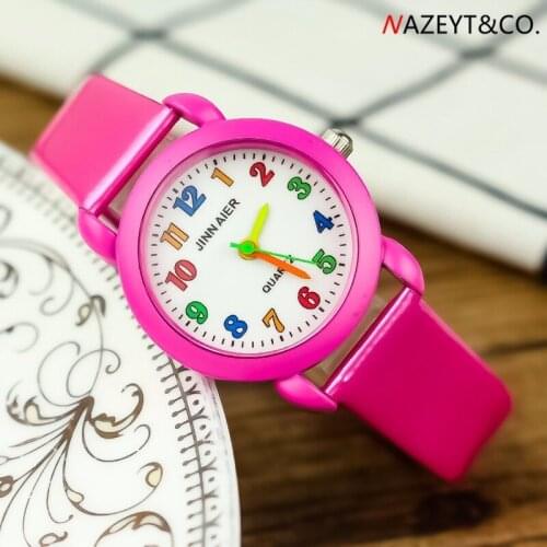 Elementary and middle school girl color shell lovely color word belt watch girl children color needle simple quartz watch